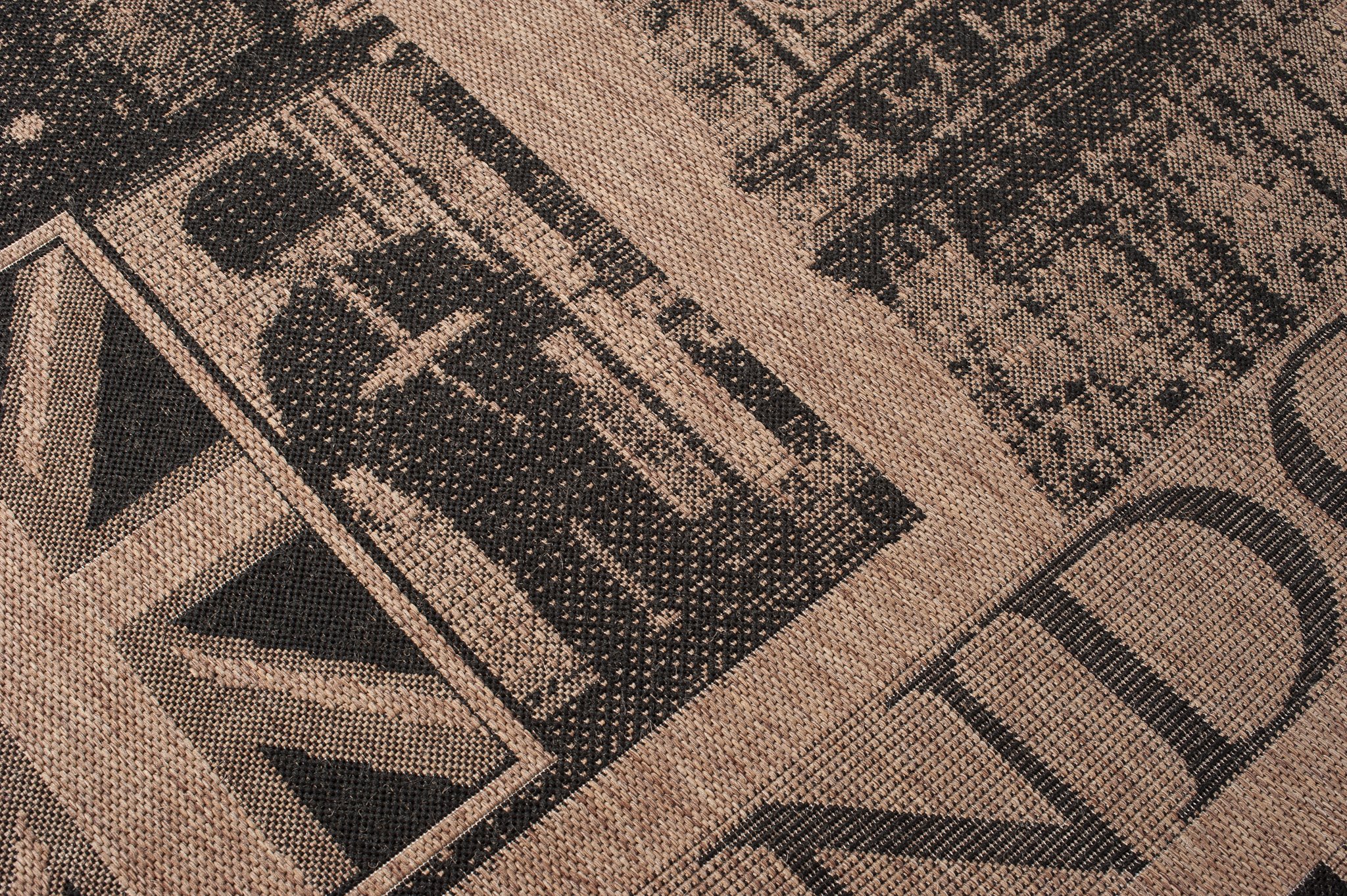 Tapiso FLOORLUX dywan o wyglądzie sizalu, tkanina płaska brązowa, czarna, napis Londyn, nowoczesne wzornictwo, do salonu, kuchni, korytarza, wewnątrz, 200 x 290 cm