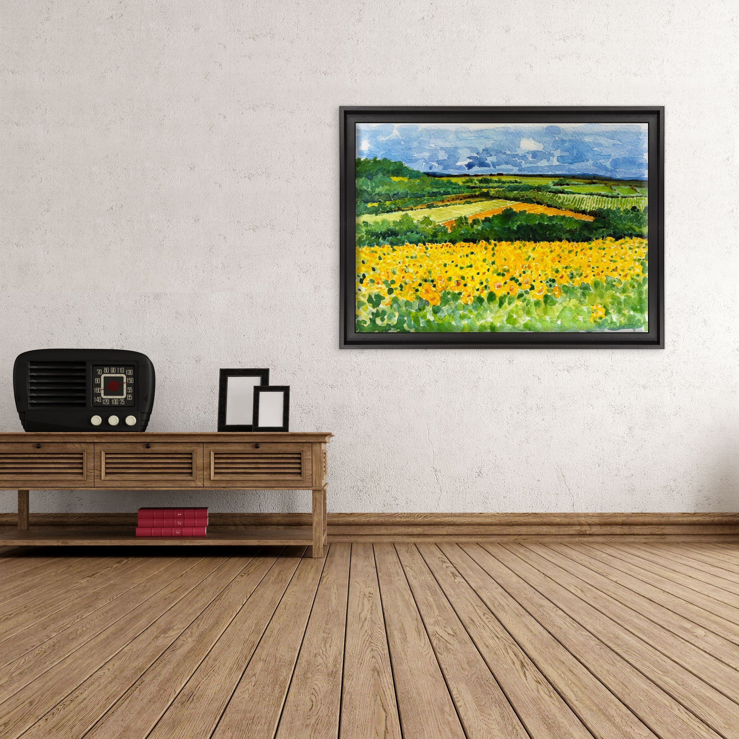 Cuadro sobre lienzo – Listo para colgar – Acuarela Toscana – Paisaje pintado
