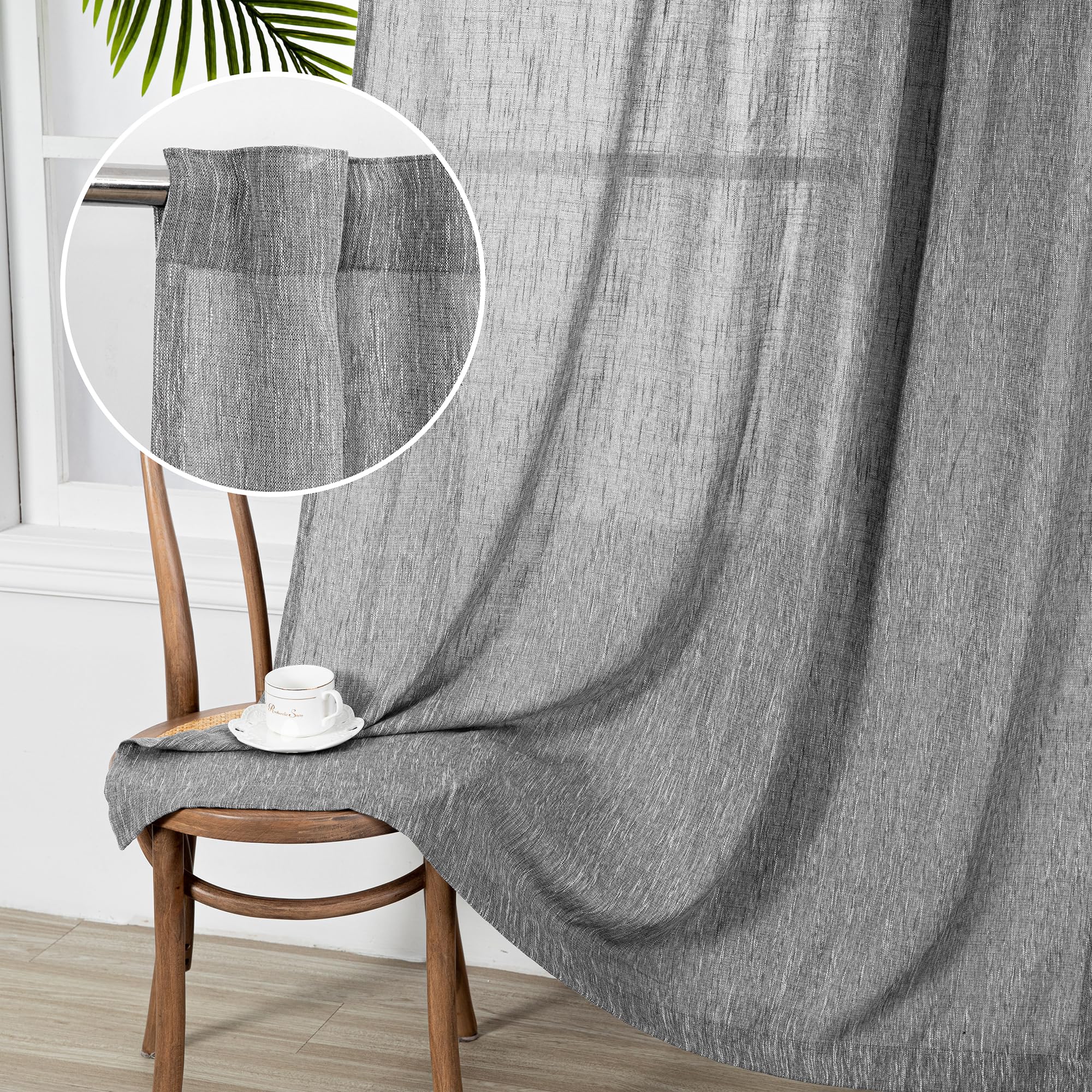 MYSKY HOME 95 Inch Curtains Farmhouse Light Filtering Privacy Curtain Drapes for Patio Door Living Room, Linen Look Texture Fabric Bohemian Draperies