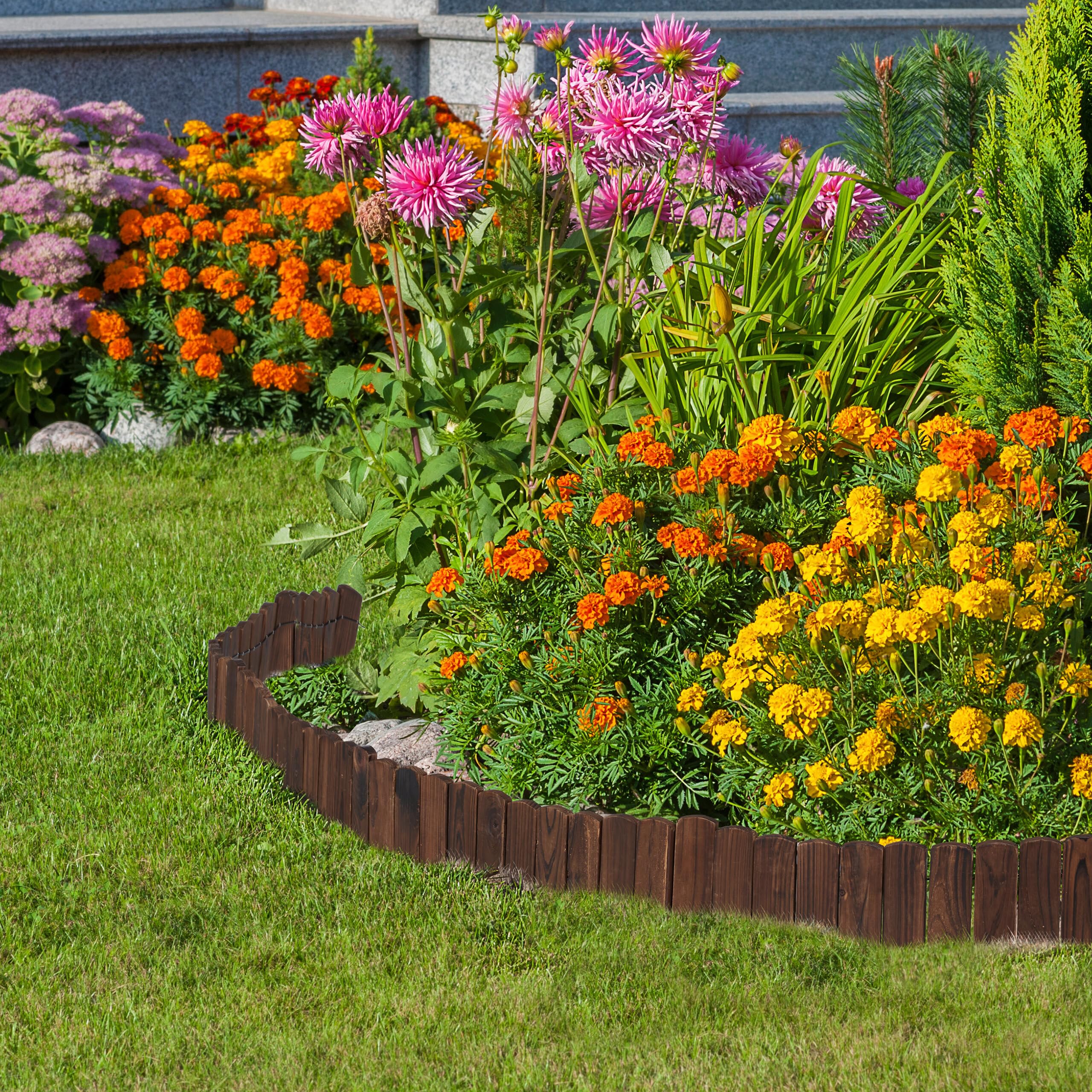 Relaxdays Bordure de Jardin, 200 cm de Long, Flexible, Hauteur Visible 10 cm, Bois, clôture de Parterre, Brun foncé