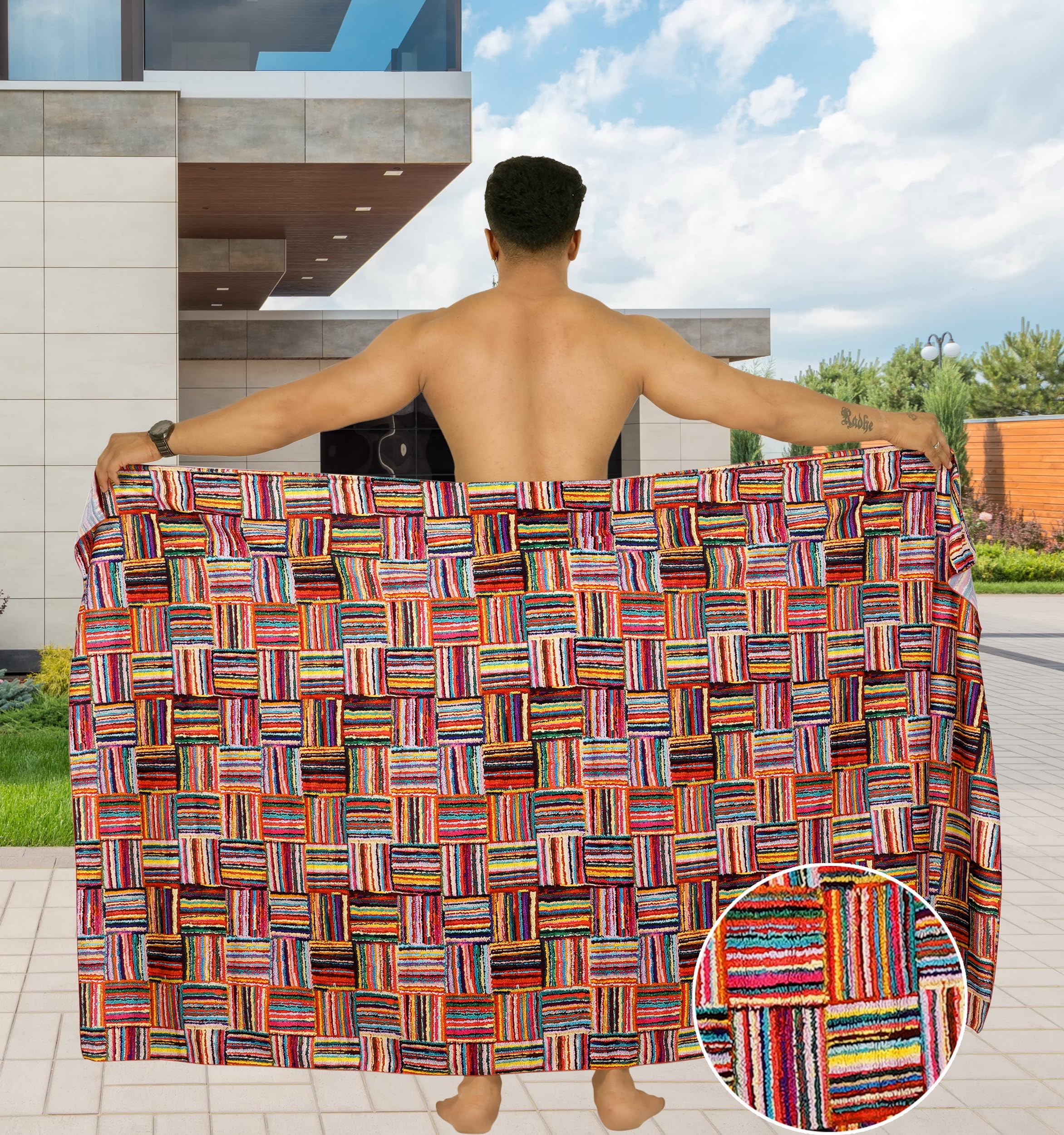 LA LEELA Men's 4th of July American USA Army Police Flag Swimwear Summer Sarong Swim Trunk Long Pareo Beach Wrap One Size Multicolored, Stripes