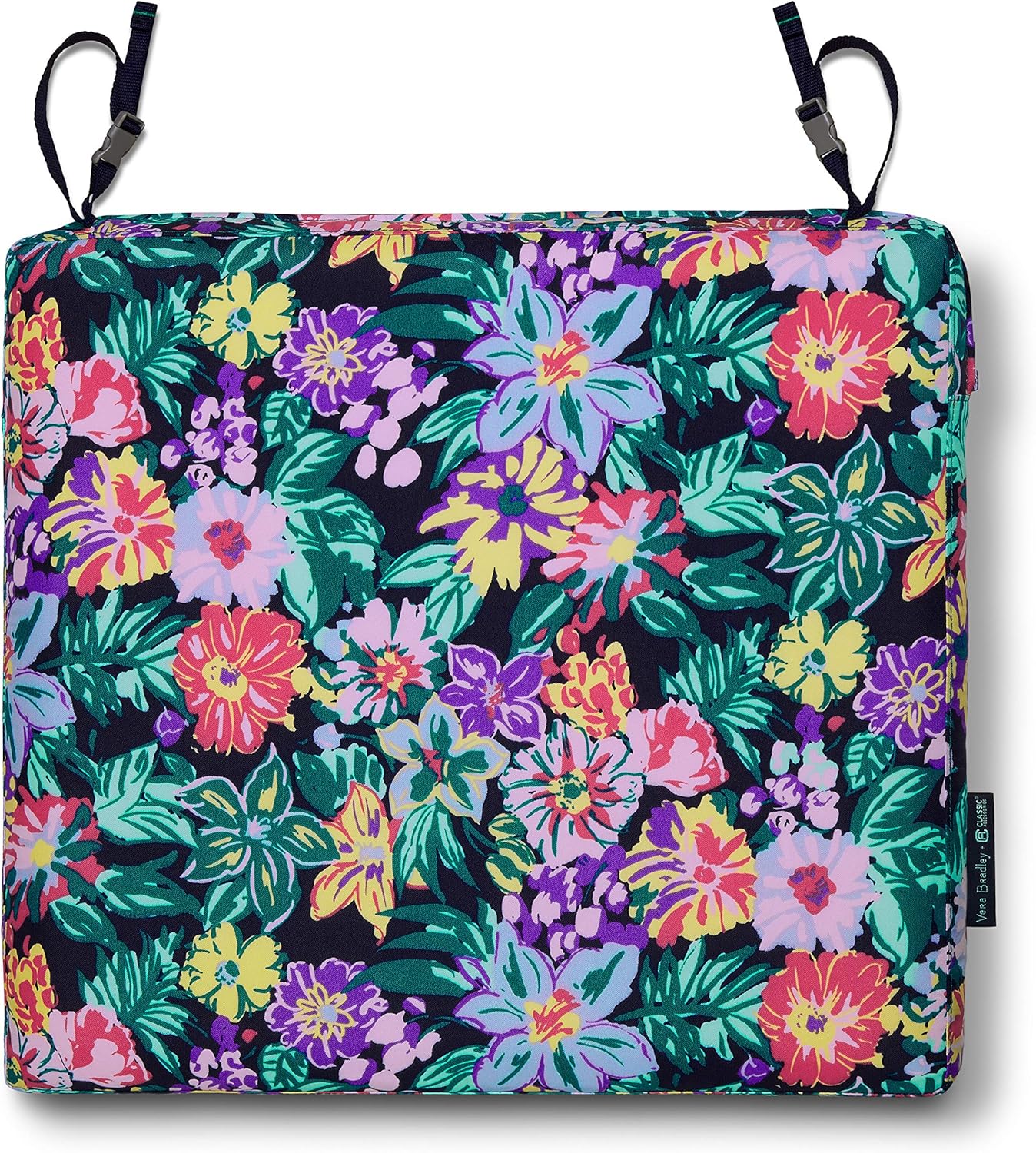 Classic Accessories for Vera Bradley Water-Resistant Patio Seat Cushion, 17 x 17 x 3 Inch, Happy Blooms