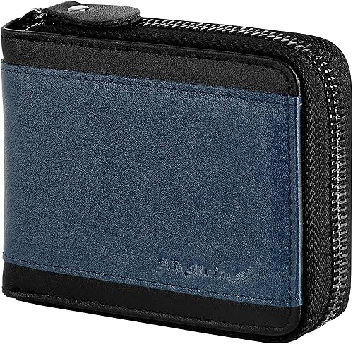 Billeteras con bloqueo RFID para hombre, billetera de cuero con cremallera para hombres con tarjetero RFID plegable