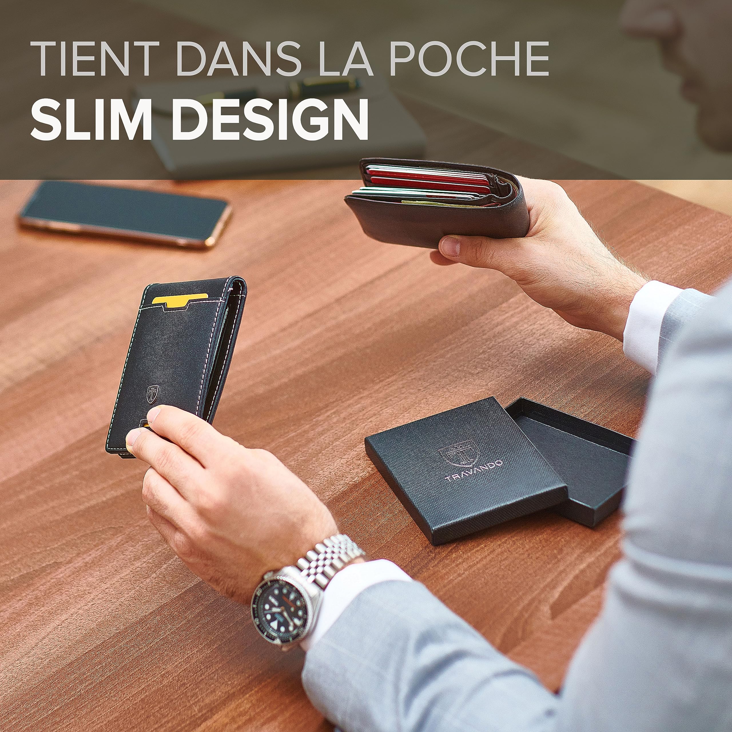 TRAVANDO ® Portefeuille Homme avec Pince à Billets New York - 8 Rangements pour Cartes - Blocage RFID - Cadeau Parfait pour Hommes - Coffret Cadeau - Designed in Germany