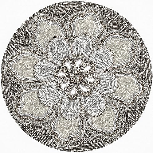 Miniatura 1 de Manteles individuales redondos de 13 pulgadas con cuentas blancas redondas, manteles individuales para mesa de comedor, manteles individuales con