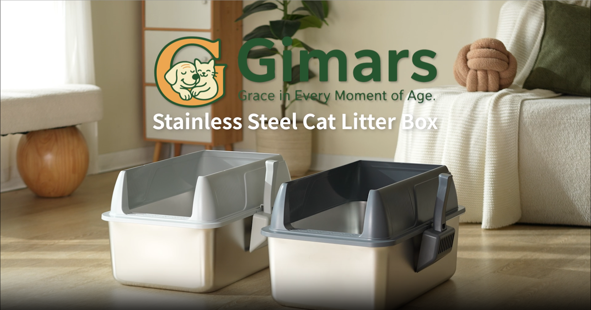 Gimars Stainless Steel Sifting Litter Box with lid-Dark Gray - image 2