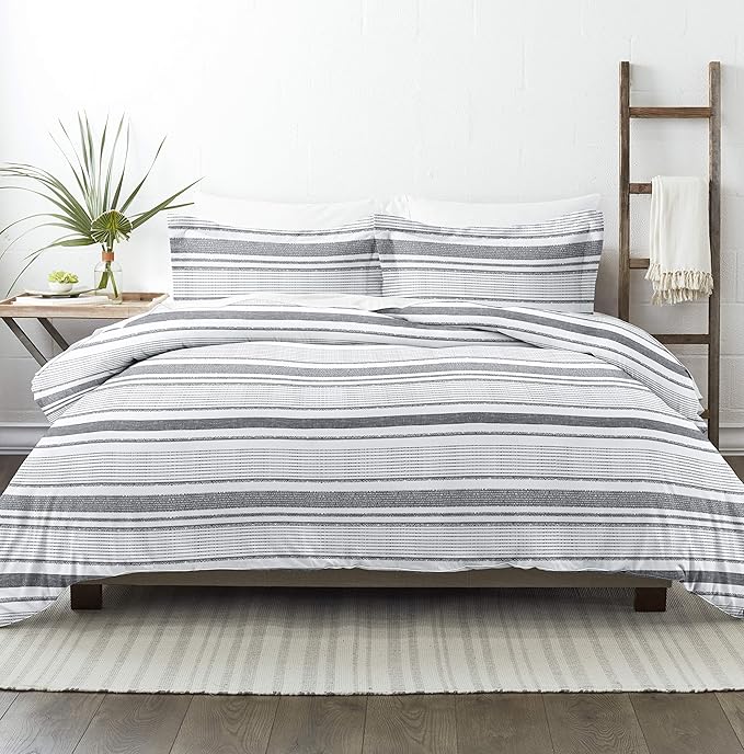 Linen Market Premium Ultra Soft Vintage Stripe Pattern 3 Piece Duvet Cover Set King/California King Light Gray, (IEH-DUV-VIS-King-LGRAY)