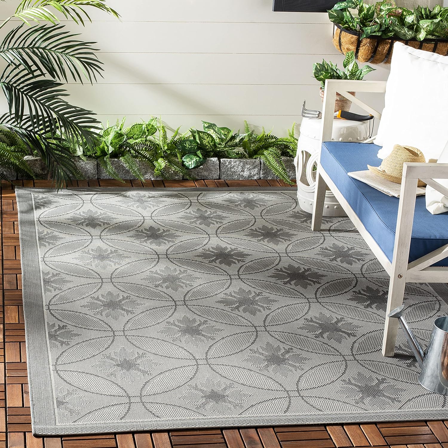 SAFAVIEH Washable Rug Outdoor Courtyard Collection - 5'3" x 7'7", Beige & Dark Beige, Non-Shedding & Easy Cleaning, Ideal for Patio, Backyard, Mudroom (CY7844-79A18)