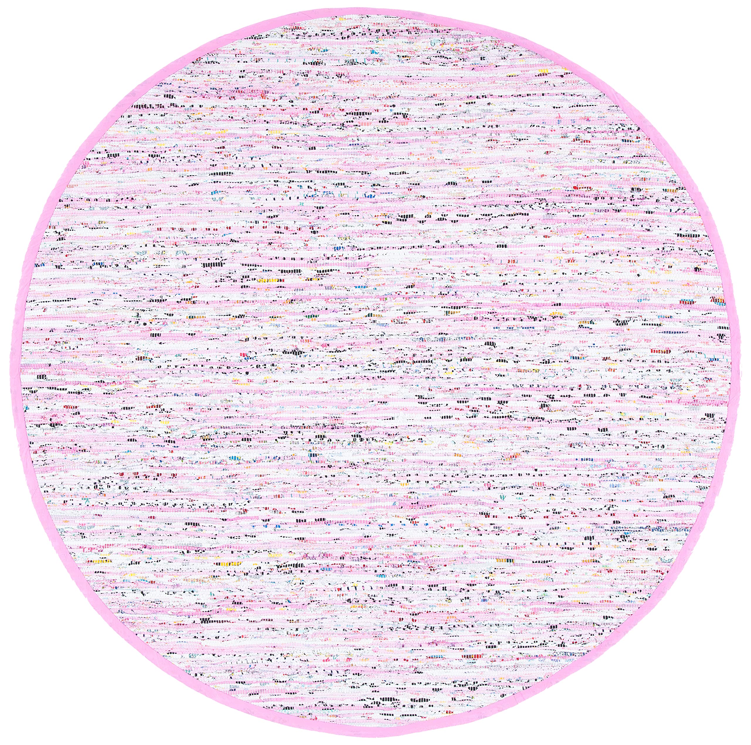 SAFAVIEH Rag Rug Collection Area Rug - 6' Round, Light Pink & Multi, Handmade Boho Stripe Cotton, Ideal for High Traffic Areas in Living Room, Bedroom (RAR125E)