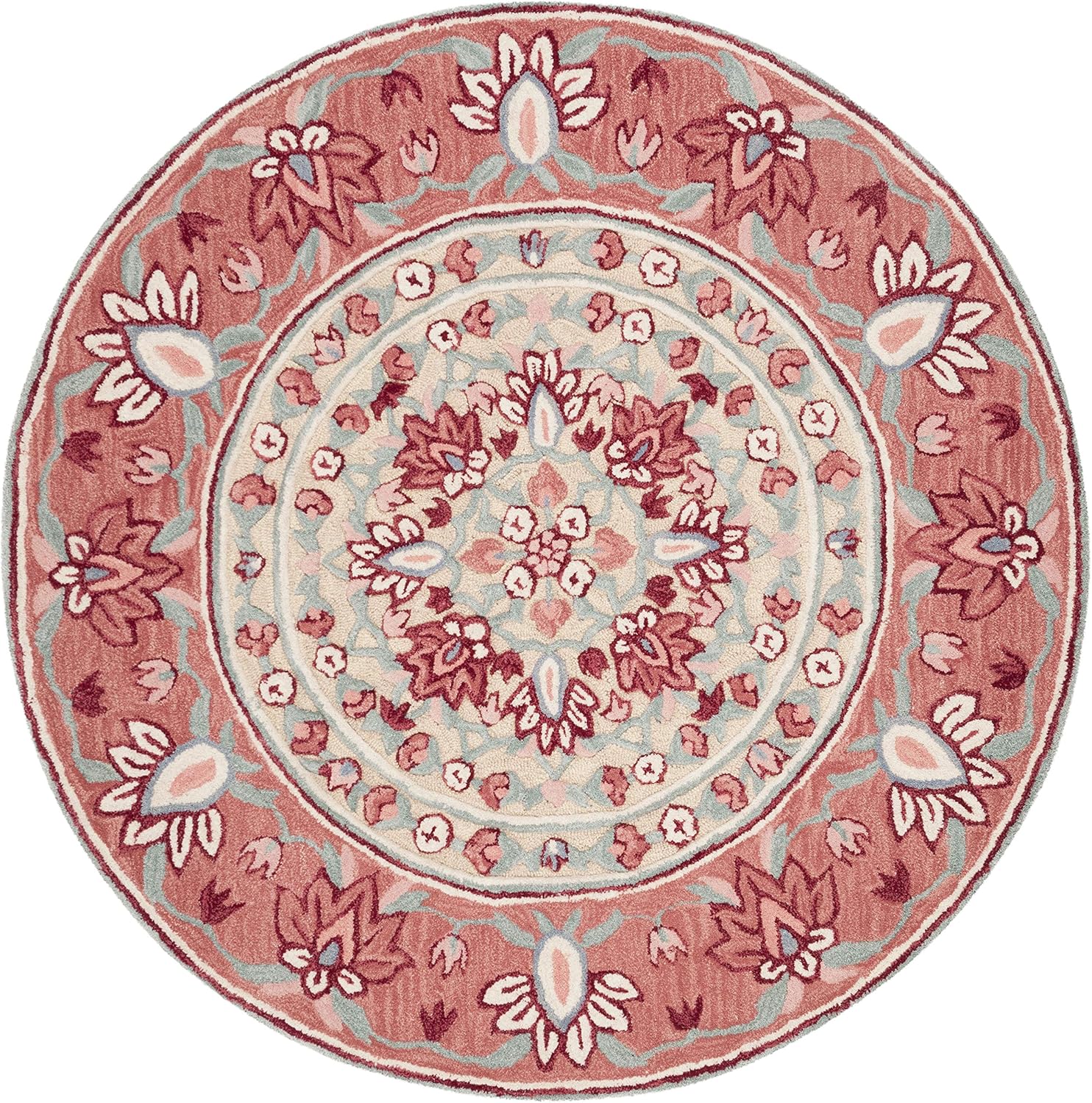 SAFAVIEH Bellagio Collection 5' Round Red / Beige BLG601Q Handmade Medallion Premium Wool Area Rug