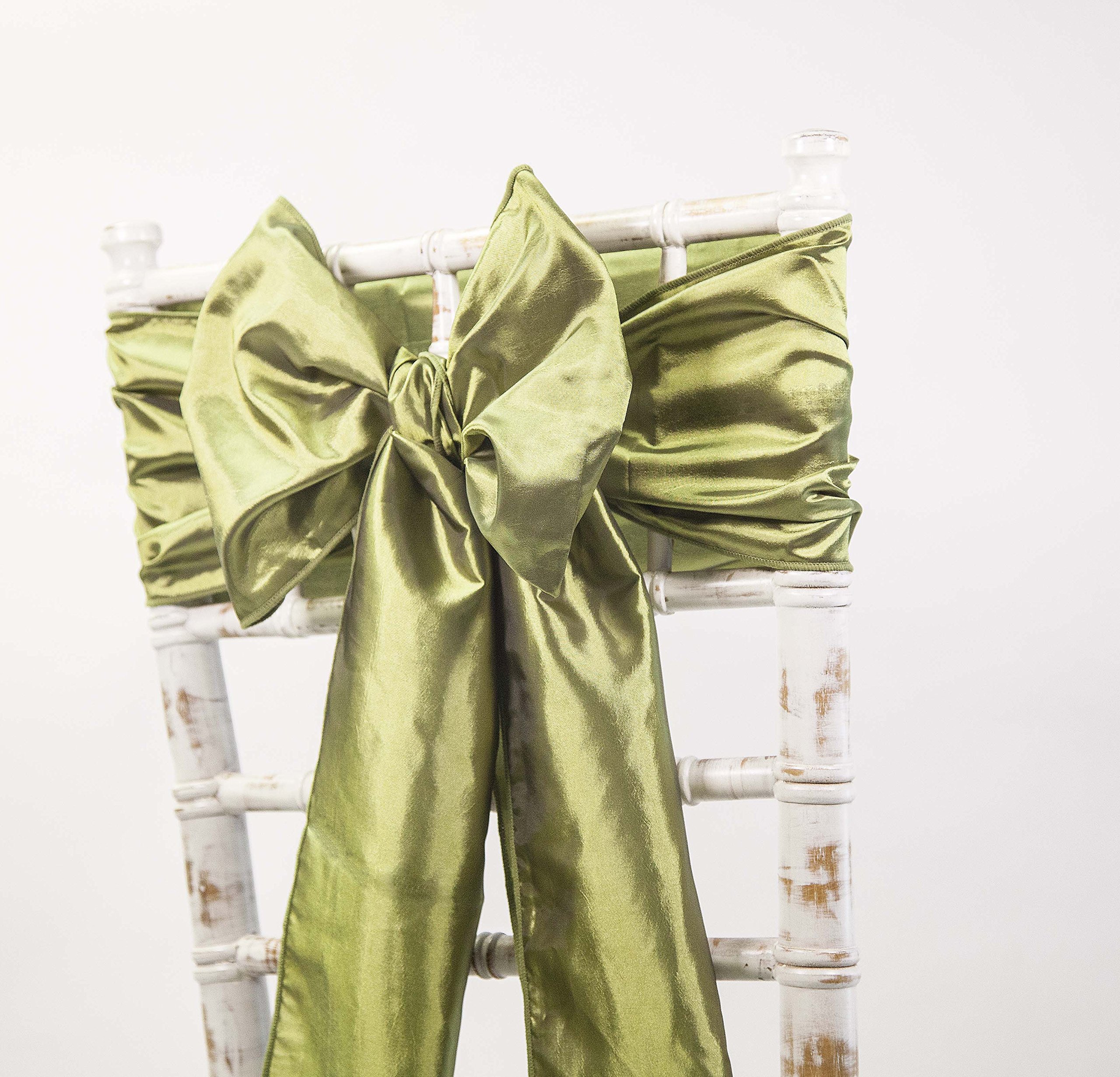 Taffeta Chair Sashes Bows - Wedding Events Decor - 48 Colours + Matching Runners Available (Moss)