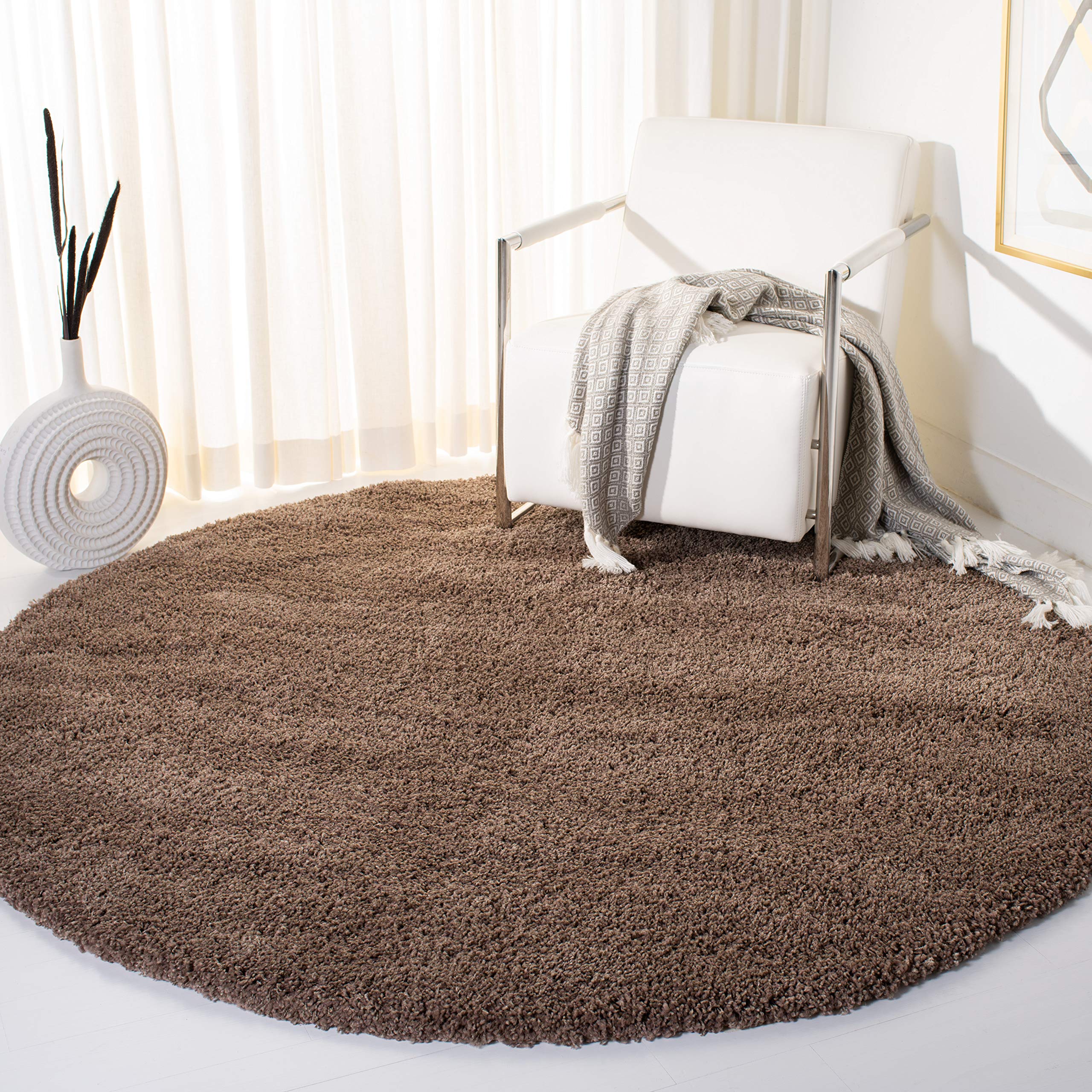 SAFAVIEH California Shag Collection Area Rug - 8'6" Round, Taupe, Non-Shedding & Easy to Clean, Ultra Plush Thick Pile, Ideal for Living Room, Bedroom