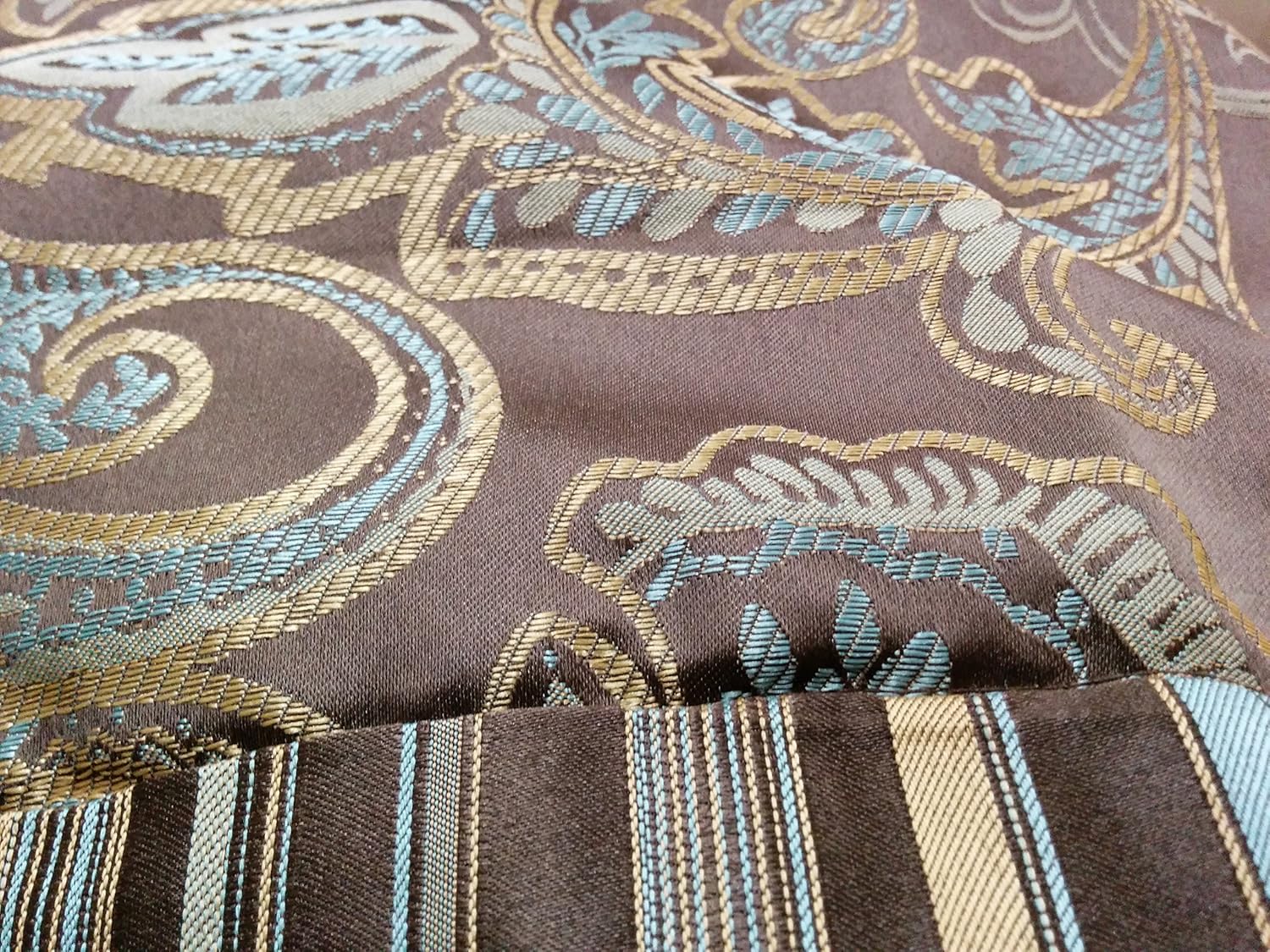 Tache 6 Piece Luxurious Baroque Paisley Jacquard Comforter Set - Brown Full/Queen Size with Blue and Gold Floral Pattern - Elegant, Heavyweight Bedding for Bedroom Decor