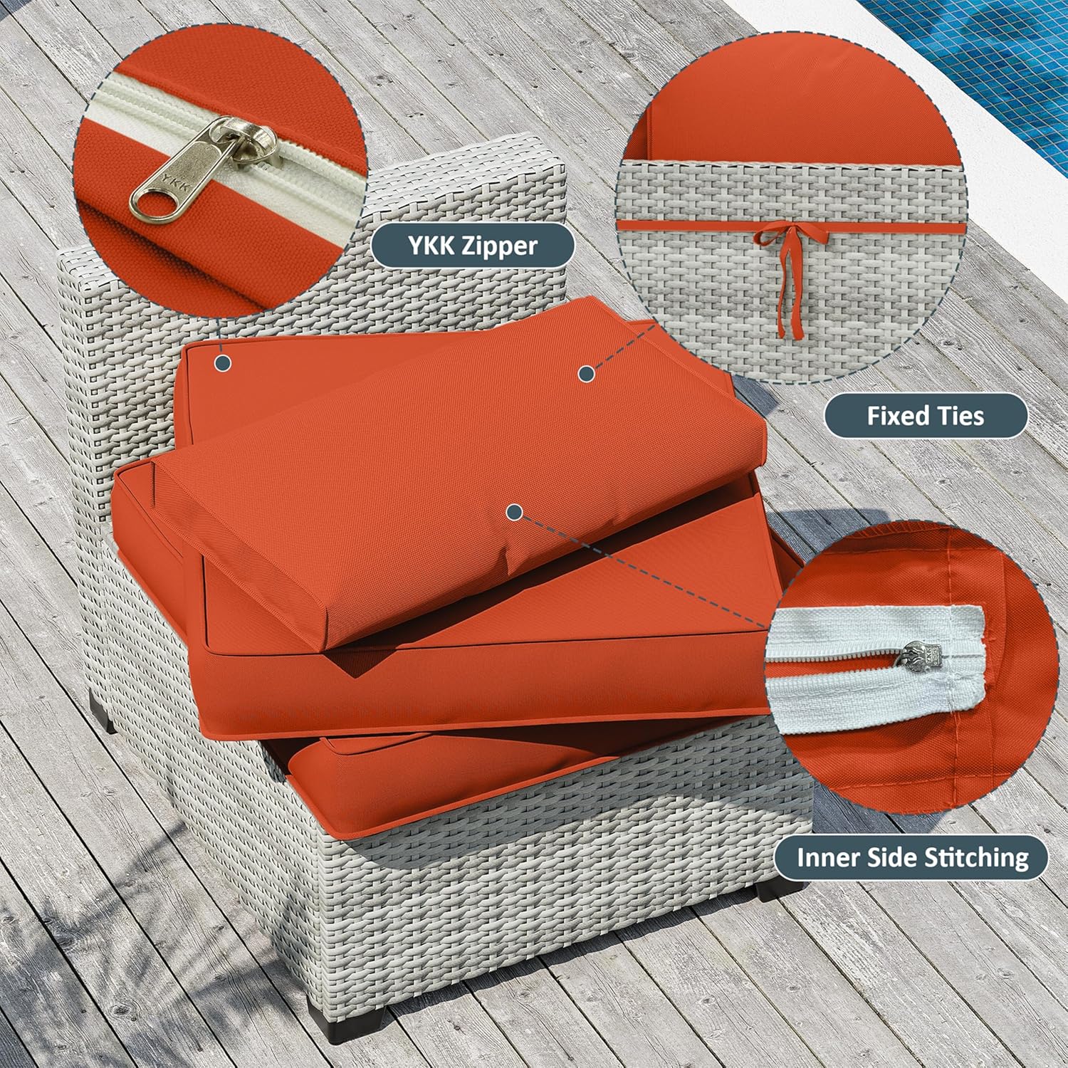 9 Pack Patio Cushion Covers Outdoor Furniture Cushion Slipcovers Replacement Waterproof with Zipper for 5 Pcs Patio Furniture Set, Covers Only, Orange