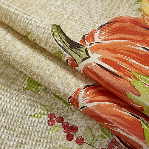 Miniatura 5 de Newbridge Mantel de vinilo de franela con estampado de calabaza y cachemira Shabby Chic para otoño, borde de hojas de otoño, mantel de vinilo de