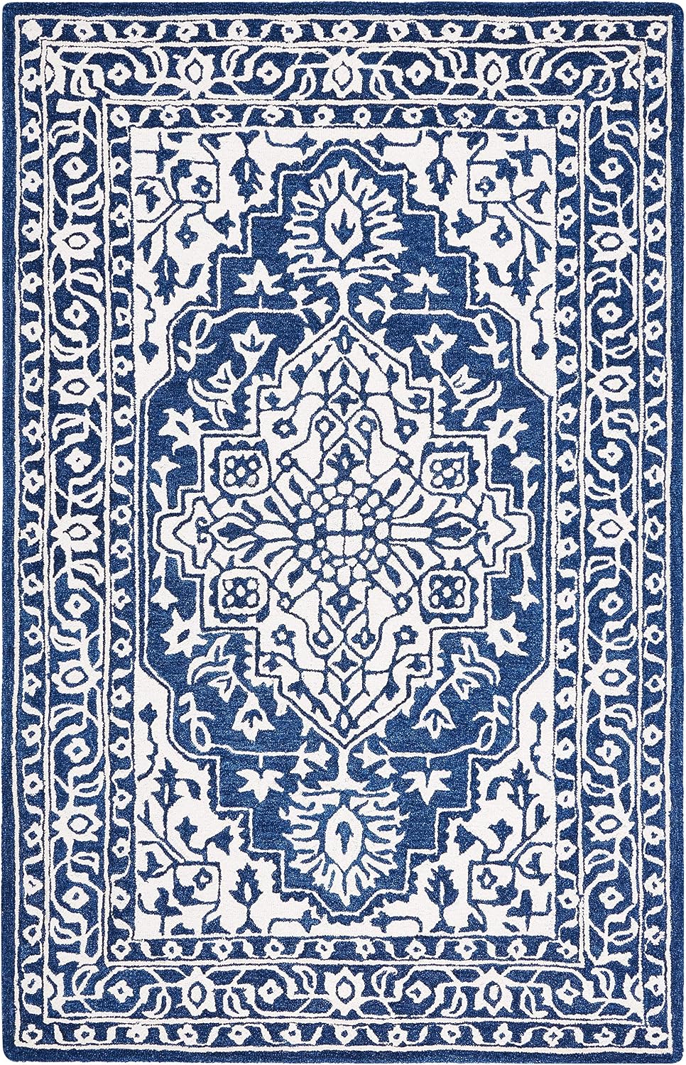 SAFAVIEH Micro-Loop Collection Accent Rug - 4' x 6', Navy & Ivory, Handmade Wool, Ideal for High Traffic Areas in Entryway, Living Room, Bedroom (MLP648N)
