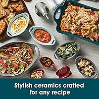 Vista 4 de Rachael Ray Ceramics Bubble and Brown Conjunto de Moldes Ovalados para Hornear, 2 Piezas, Azul Marino