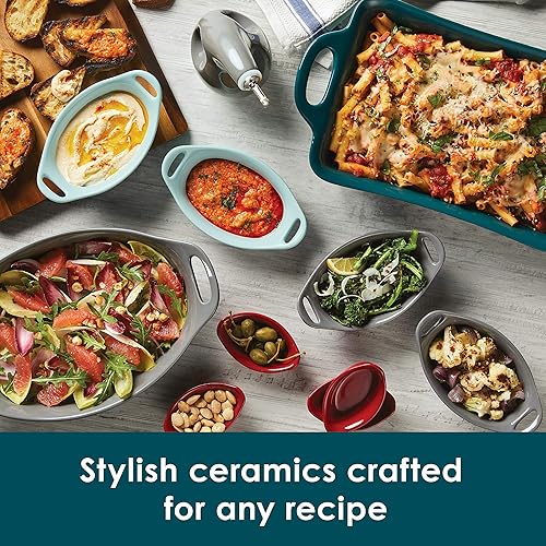 Miniatura 4 de Rachael Ray Ceramics Bubble and Brown Conjunto de Moldes Ovalados para Hornear, 2 Piezas, Azul Marino