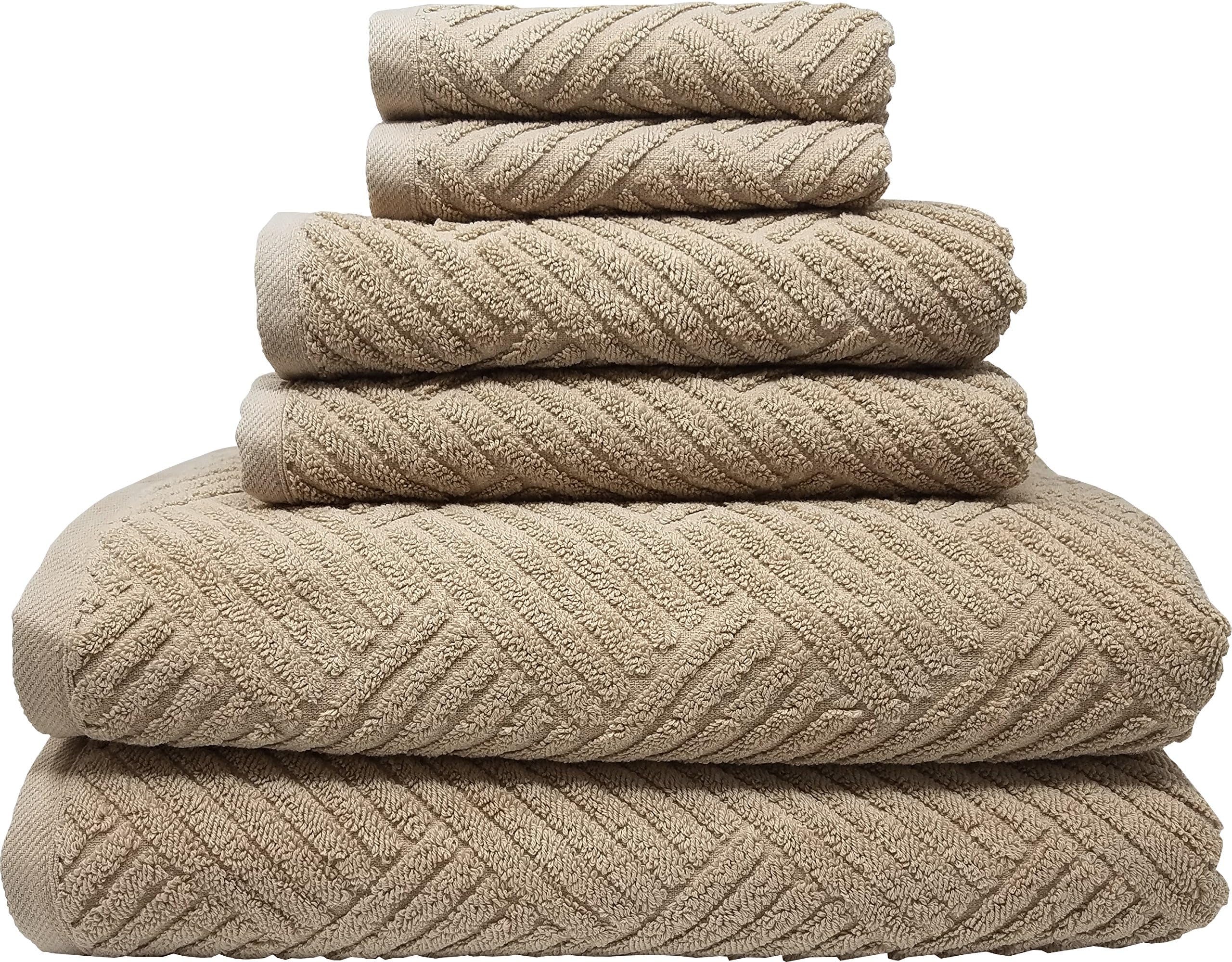 LUNASIDUS Smyrna Basket Weave Design 100-percent Luxury Turkish Cotton 6-Piece Towel Set, 600g, Latte