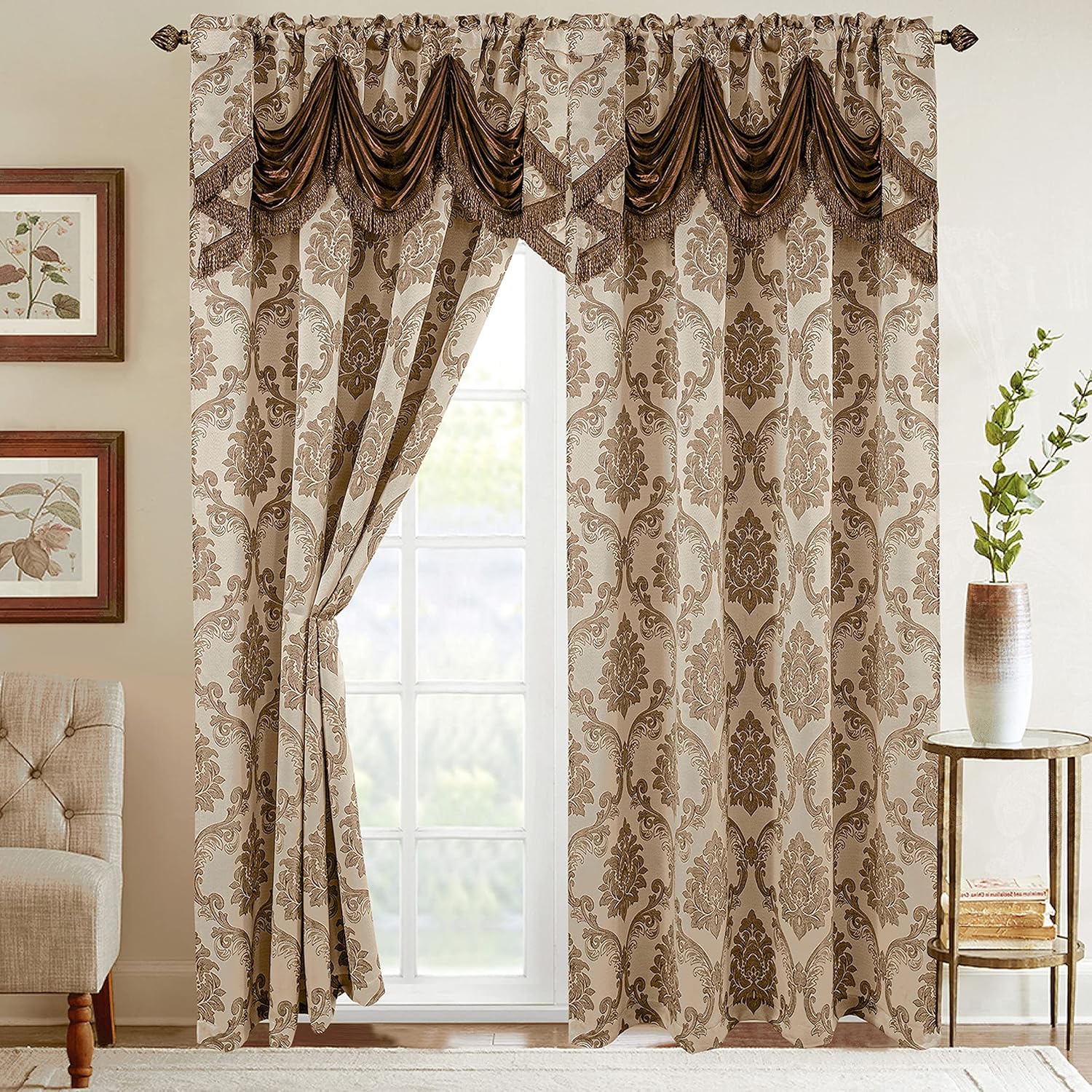Elegant Comfort Jacquard Look Curtain Panel Set with