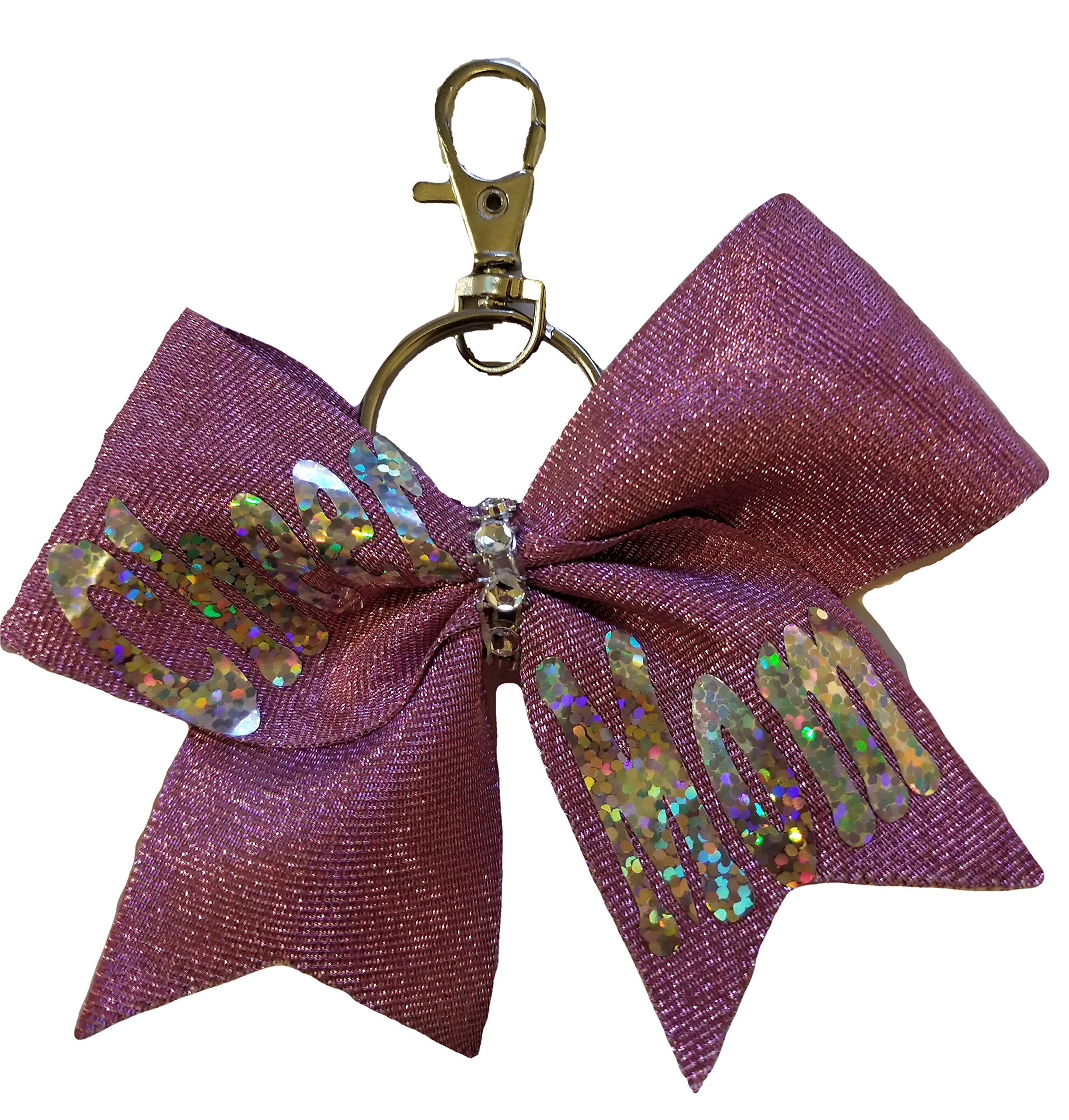 Cheer Bows Key Chain,Holographic Backpack Bow Pink Sparkly Bling Cheer Mom