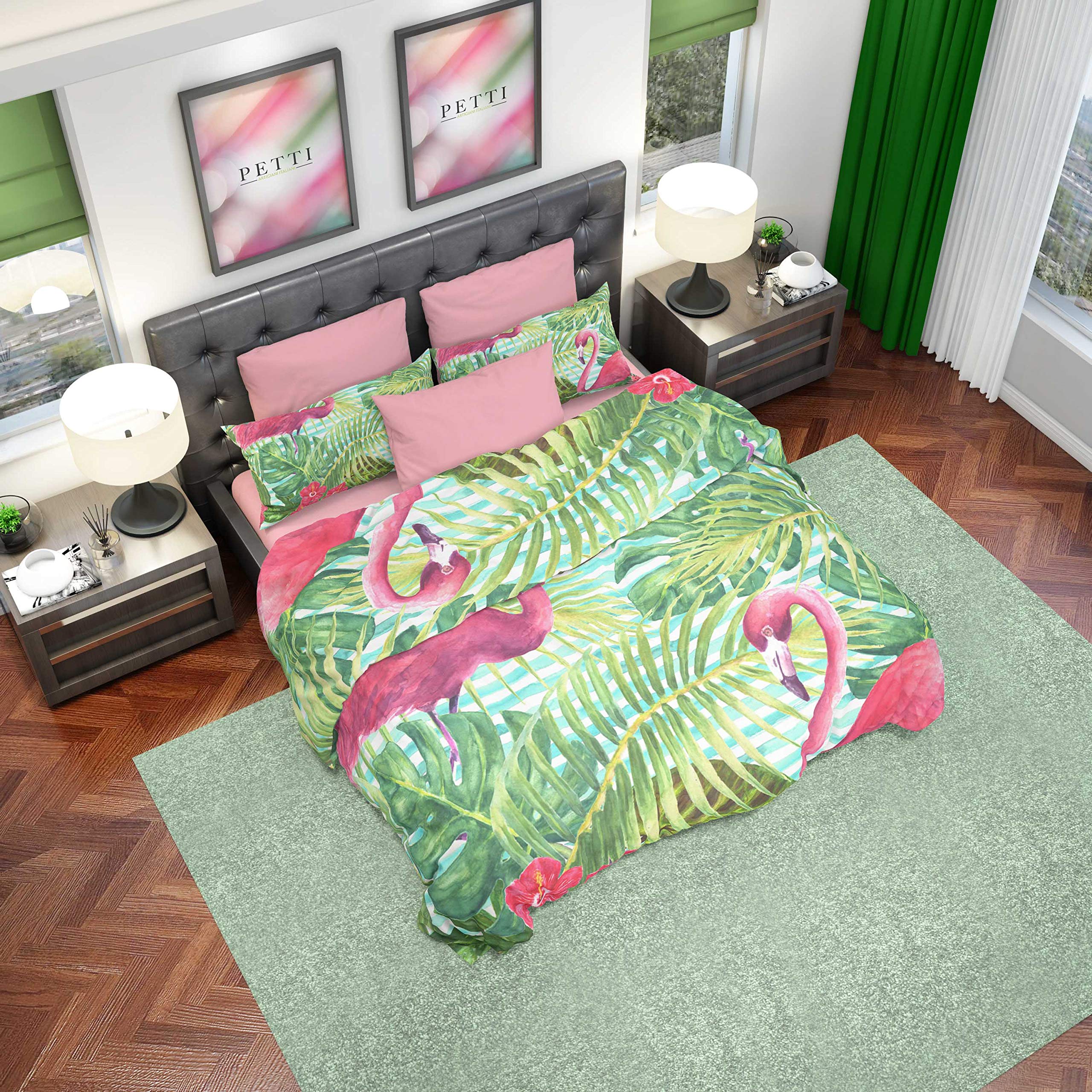 PETTI Artigiani Italiani Duvet Cover, Bedding Set, Satin, 100% Made in Italy, Flamingos, Double (200x200 cm) - Image 2