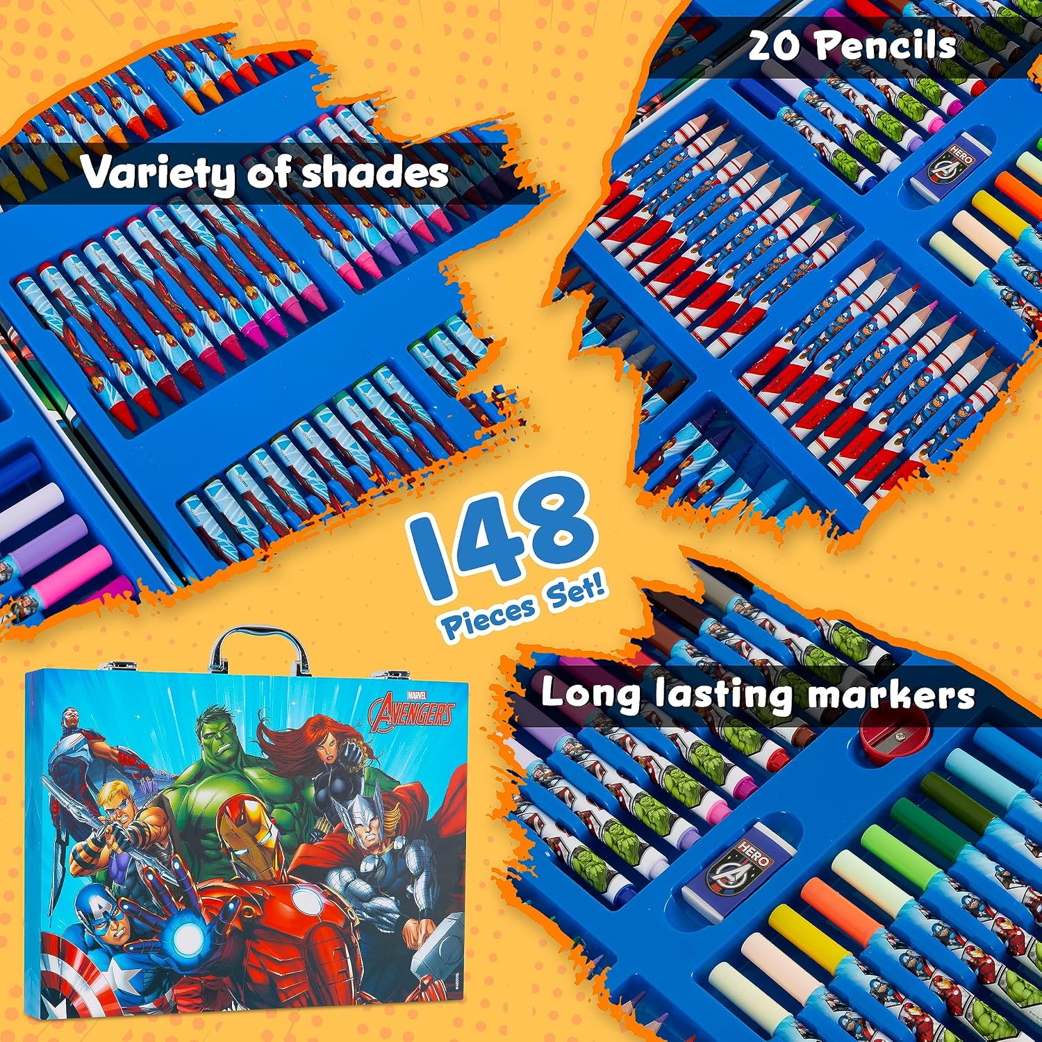 Marvel Colored Pencils Art Supplies Kids Drawing Kit School Supplies Painting Kit Girls Drawing Pencils Art Kit Travel Case with Crayons Arts and Crafts for Kids 4-12 (Multi Avengers) image 4