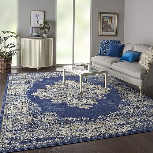 Miniatura 6 de Nourison Grafix - Alfombra persa de 8 pies 6 pulgadas x 12 pies, azul marino, fácil de limpiar, no se desprenden hilos, para dormitorio, sala de
