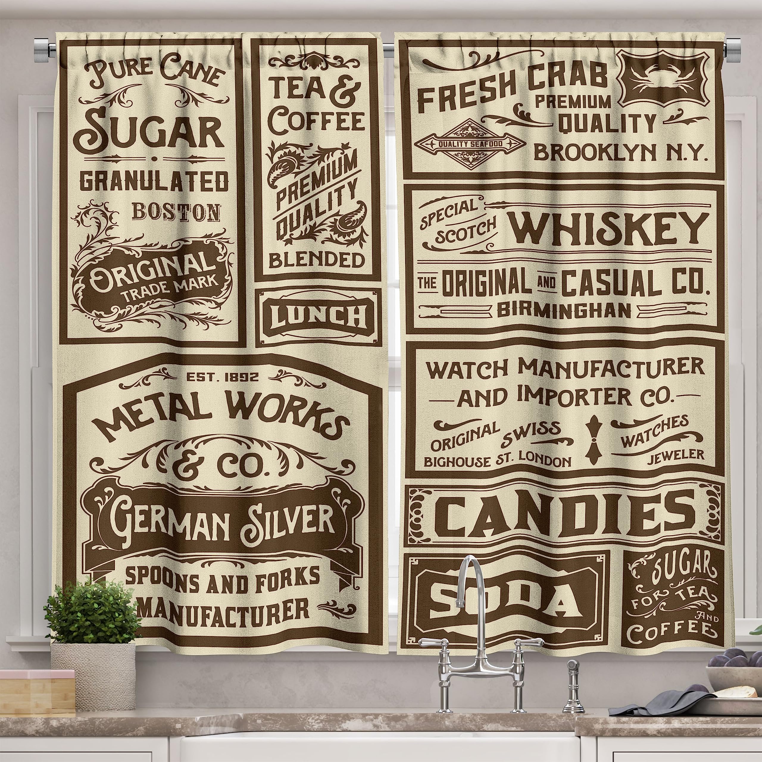 Ambesonne Vintage Long Kitchen Curtains, Mega Pack Old Advertisement Designs Retro Style Calligraphy Illustration, Two Panels Drapes with Rod Pocket Room Decor, 55