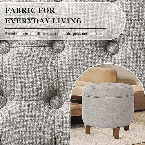 Miniatura 6 de HomePop Decoración para el hogar | Otomana tapizada redonda con botones y reposapiés | Otomana con almacenamiento para sala de estar y dormitorio |