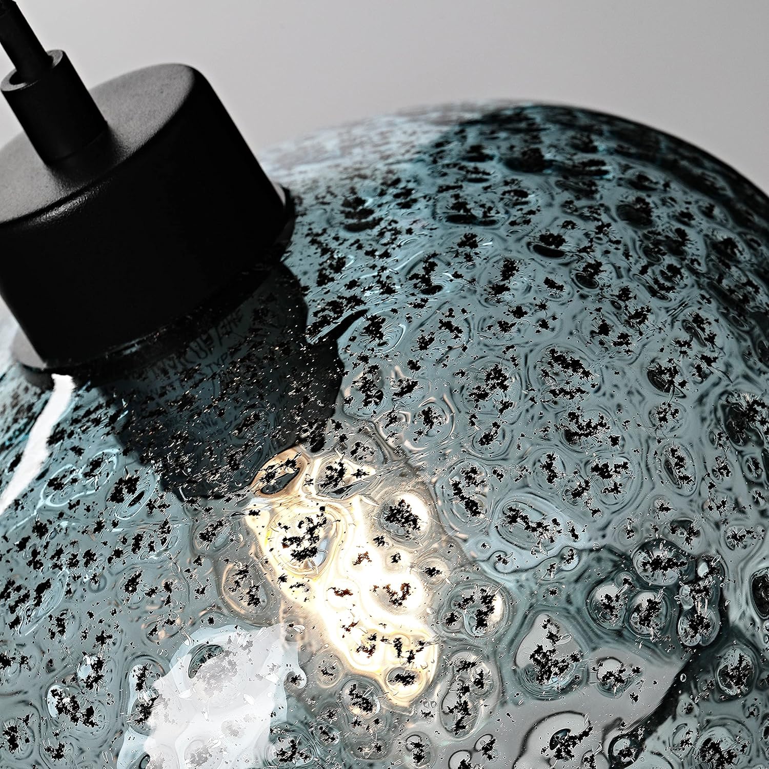 Hand Blown Glass Pendant Light for Kitchen Island Sink Restaurant Farmhouse, Grey Blue, Matt Black