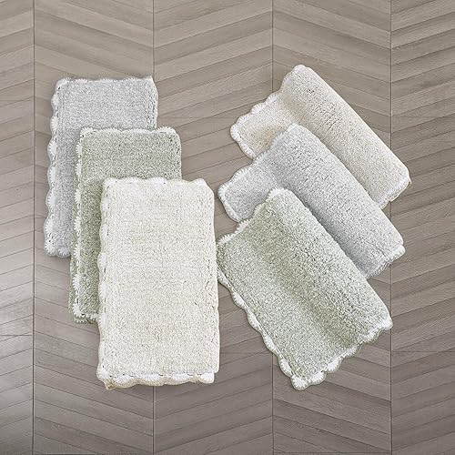 Miniatura 8 de Laura Ashley Heathered Crochet Border - Alfombra de baño antideslizante de 20 x 32 pulgadas, 100% algodón, color gris pardo