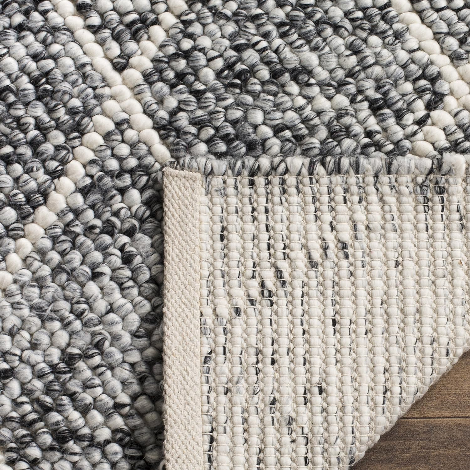 Ivory and Black Hand-Tufted Wool Area Rug, 2' x 3'