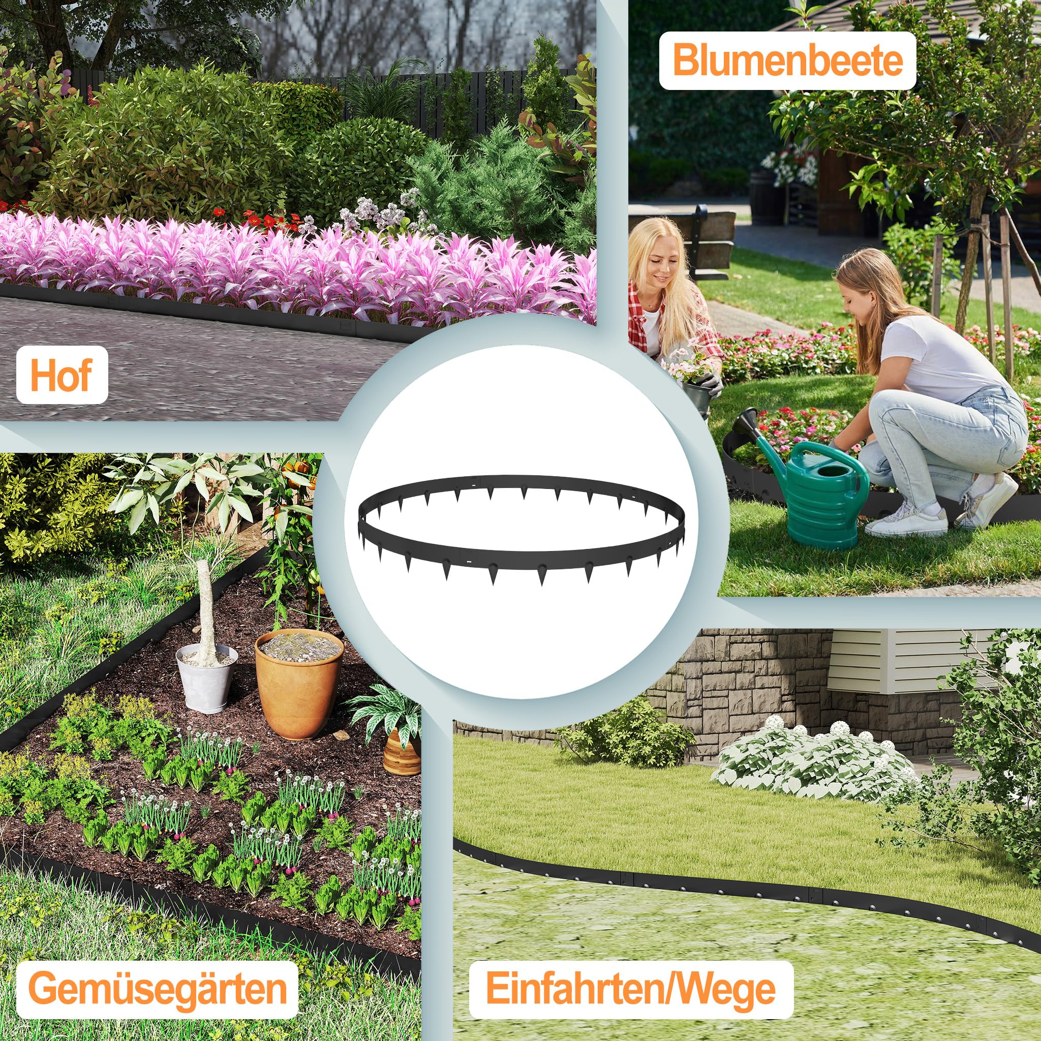 NAIZY Rasenkante Metall 10 Stück Beeteinfassung Flexible Beetumrandung mit Schnalle Mähkante für Garten, Anthrazit