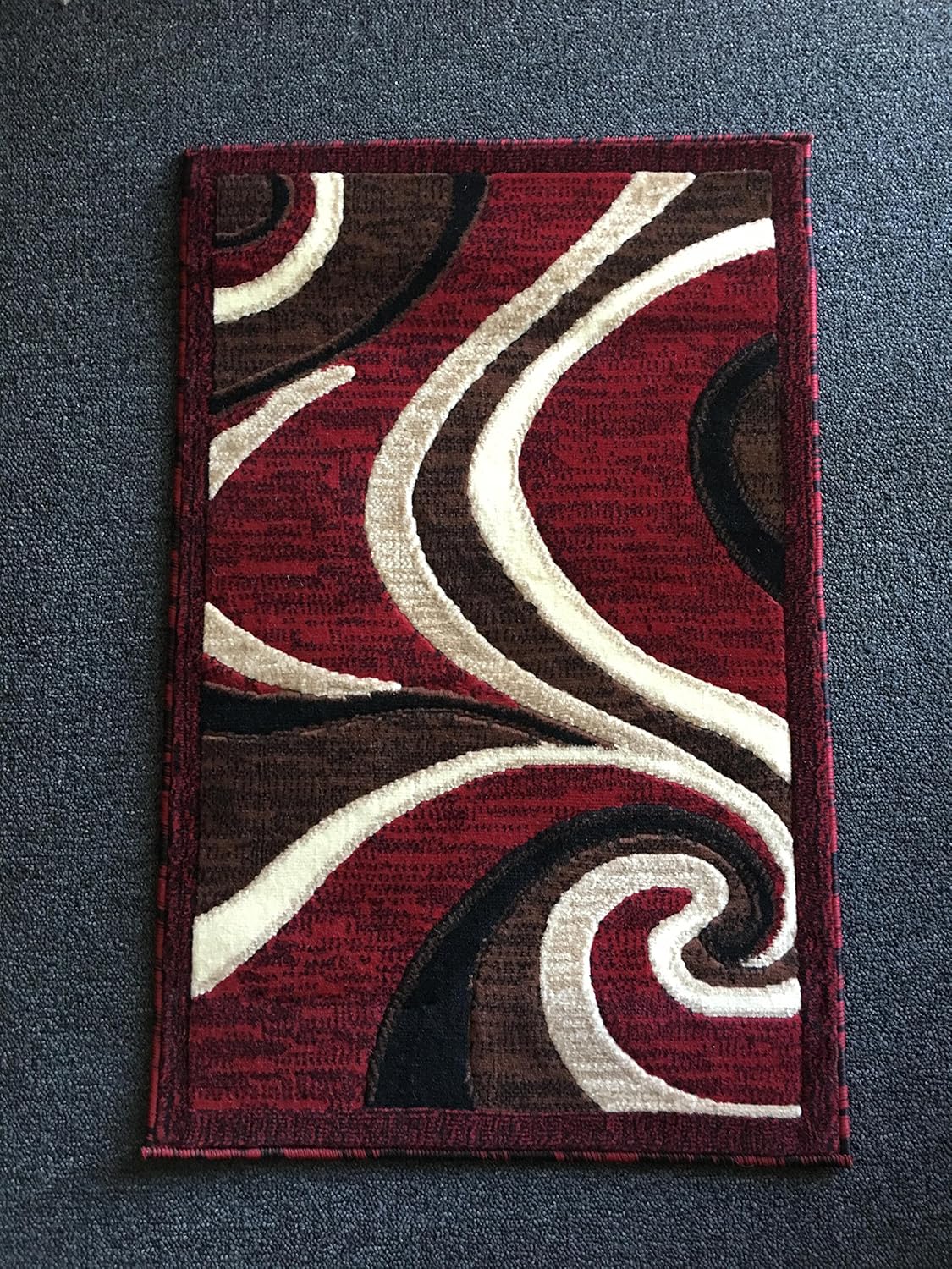 Americana Modern Door Mat Swirl Contemporary Area Rug Red Black Brown Design 144 (2 Feet X 3 Feet)