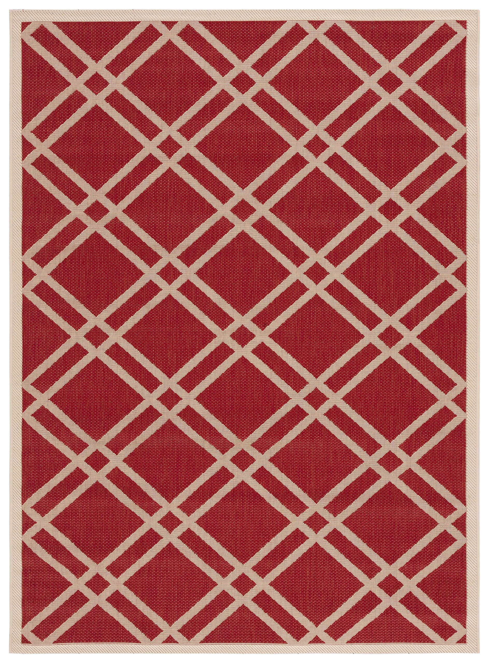 SAFAVIEH Tapis Géométrique pour - Imperméable à l'eau - Salon, Salle à manger, Chambre à coucher - Courtyard Collection, Tapis à poil court, Rouge et Os, 122 X 170 cm