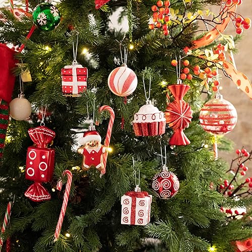 Miniatura 2 de Valery Madelyn Juego de adornos de Navidad, 120 unidades de bastón de caramelo rojo y blanco, juego de decoración de árbol de Navidad inastillable,