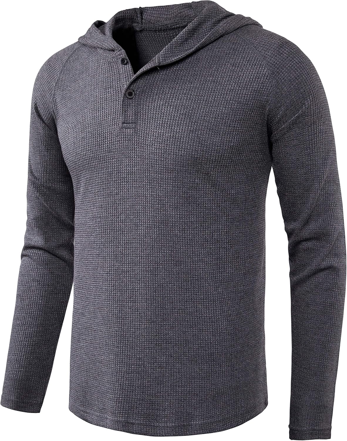 Men's Causal Pullover Hoodie Lightweight Solid Color Hooded Sweatshirt Tops Long Sleeve Waffle-Knit Henley Shirt