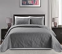 Vista 10 de Mk Collection Colcha King/California King Tamaño Extra Grande 118"x106" 3 Piezas Diamante Cubrecama Relieve Sólido Marrón/Chocolate Nuevo