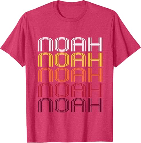 Miniatura 7 de Noah Retro Wordmark Pattern - Vintage Style T-shirt T-Shirt Black,Sapphire Blue,Pink Heather,Olive Heather,Purple Heather,Red Heather,Burgundy,Brown