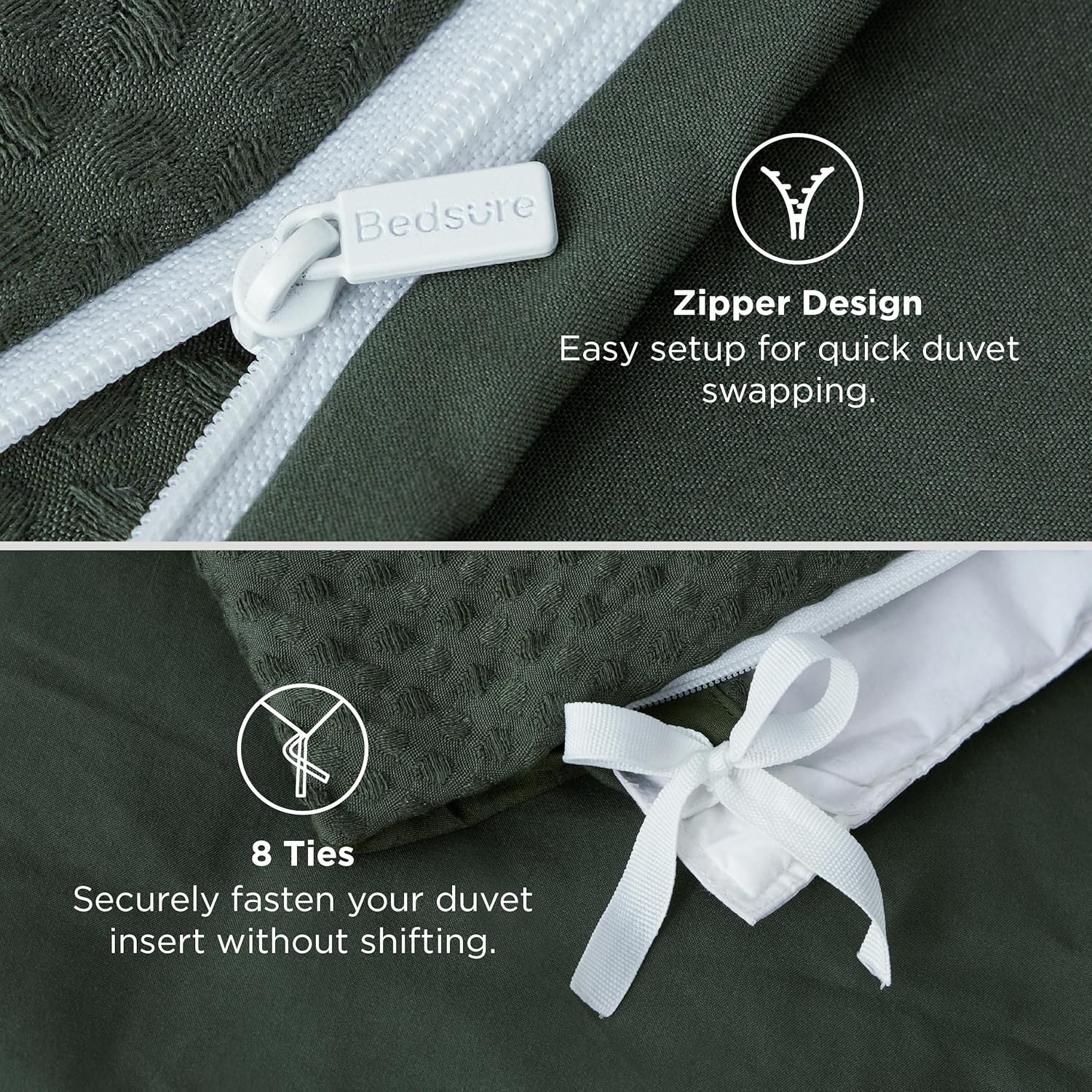 Bedsure Luxury Waffle Duvet Cover Queen Size - Textured Duvet Cover Set, Soft, Breathable Bedding Set (90"x90") with 2 Pillow Shams for All Season, Forest Green, Comforter Not Included - Image 5