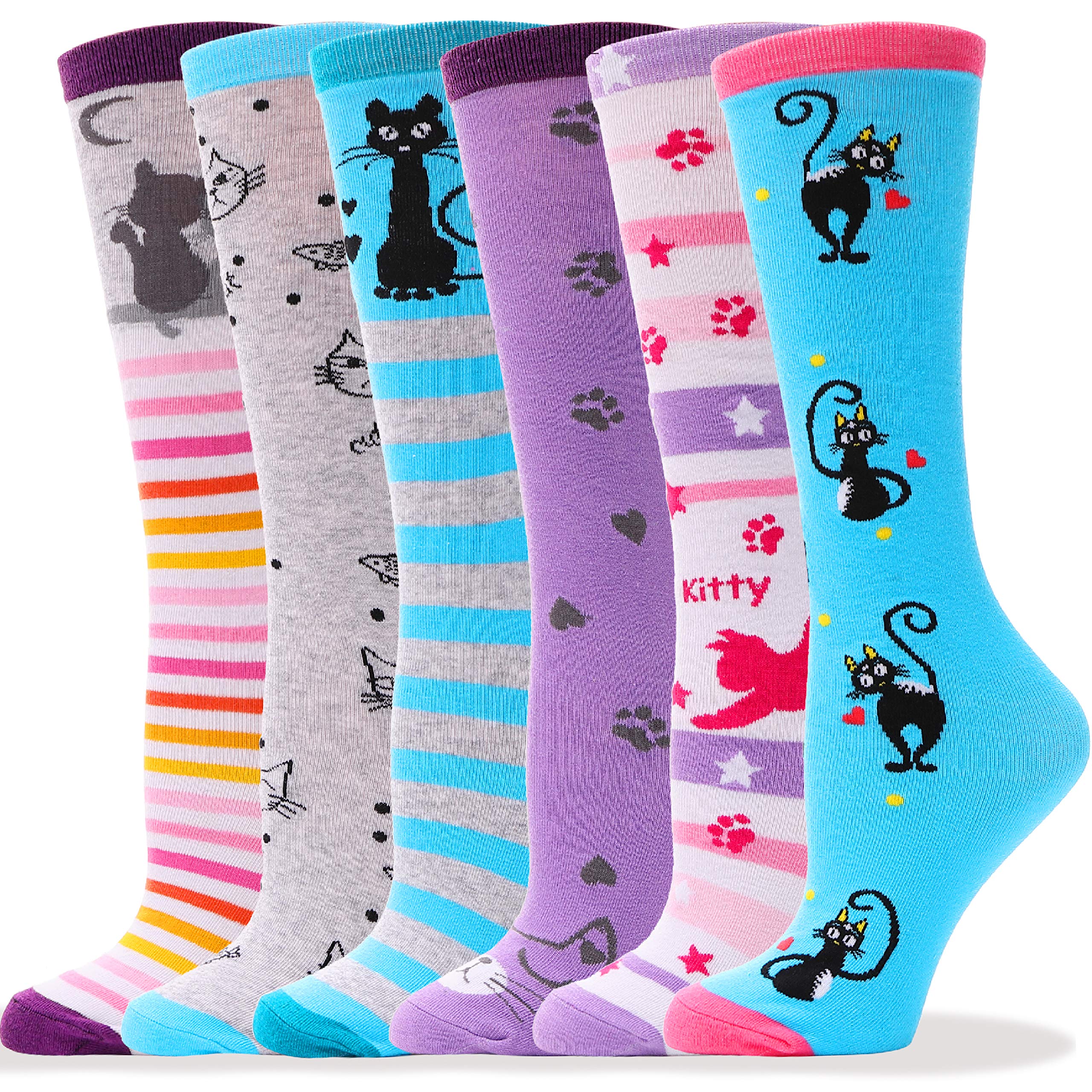 Sandsuced Girls Knee High Long Socks for Kids 6 Pairs Funny Boot Crazy Fun Long Tall Animal Child Socks
