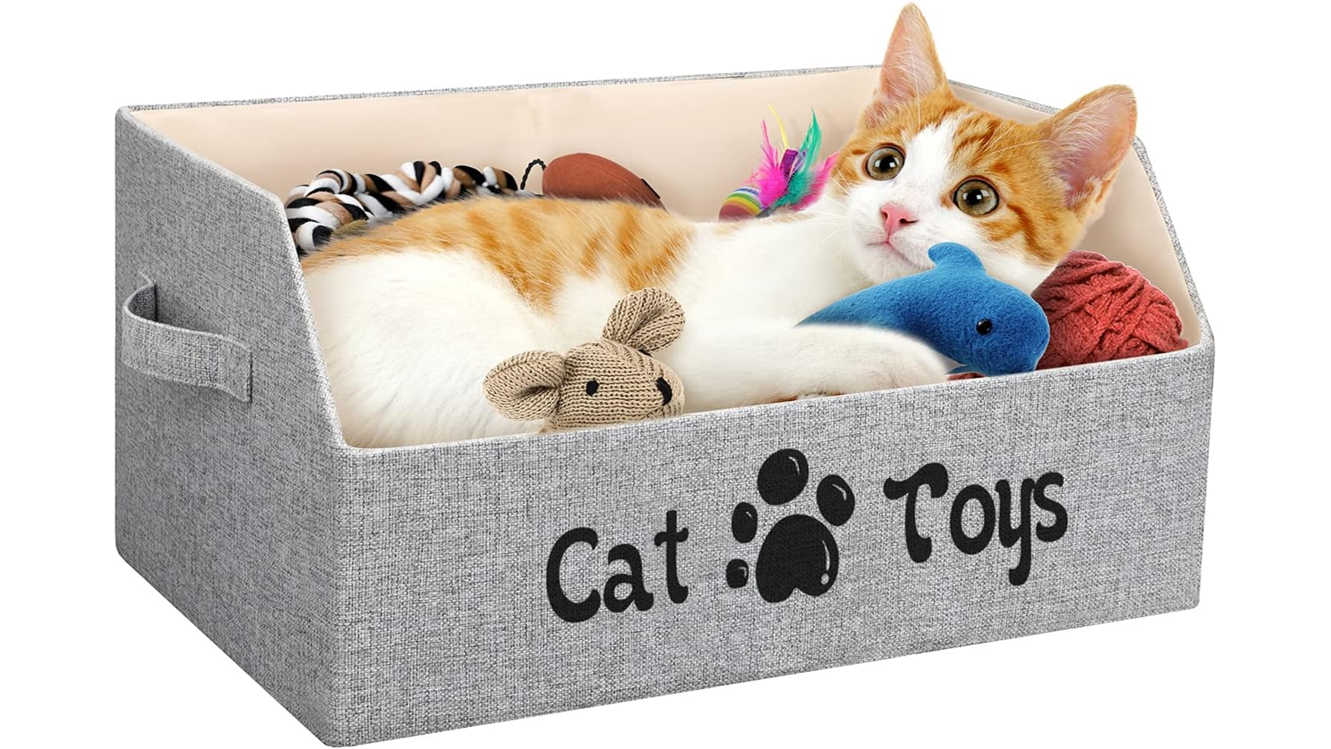 LOVSTORAGE Large Cat Toy Box Cat Toy Storage Basket 2X Thicker