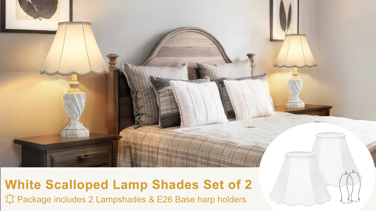 Scalloped Lamp Shades Set of 2, White Lamp Shade with Petal Edge