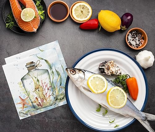 Miniatura 6 de Servilletas de cóctel costeras embotelladas SEAHORSE 40 servilletas de bebidas de 5 x 5, servilletas de caballito de mar, servilletas de cóctel de