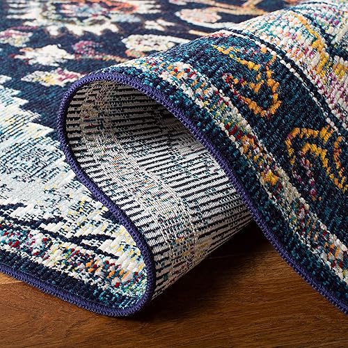 Miniatura 6 de SAFAVIEH Crystal Collection CRS501H - Alfombra de 3 pies x 5 pies, color azul marino y fucsia, de estilo bohemio, envejecido y elegante, no