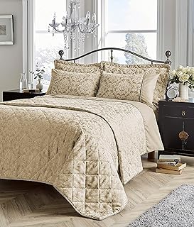 EHD Savoy Jacquard Pattern Luxurious Duvet Cover Sets Quilt Cover Sets Bedding Sets (Gold, Double)