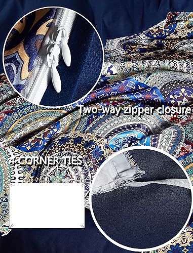 Miniatura 5 de MorroMorn Juego de funda de edredón bohemio de 3 piezas tamaño Queen, estético, shabby chic, hippie, retro, rústico, suave, ligero, azul marino