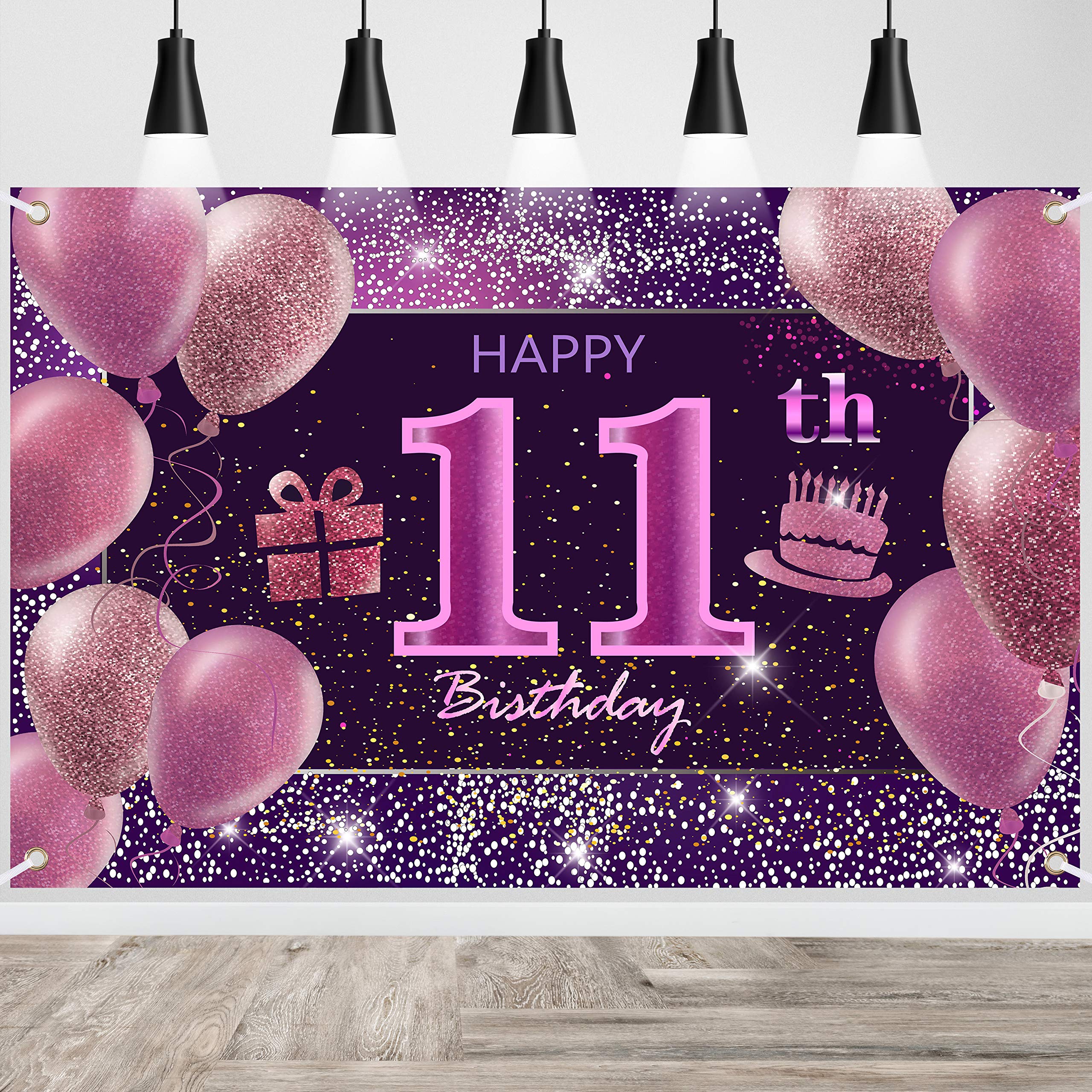 11th Birthday Decorations IMISI Happy Birthday Banner Pink Birthday Backdrop Decorations for a Party