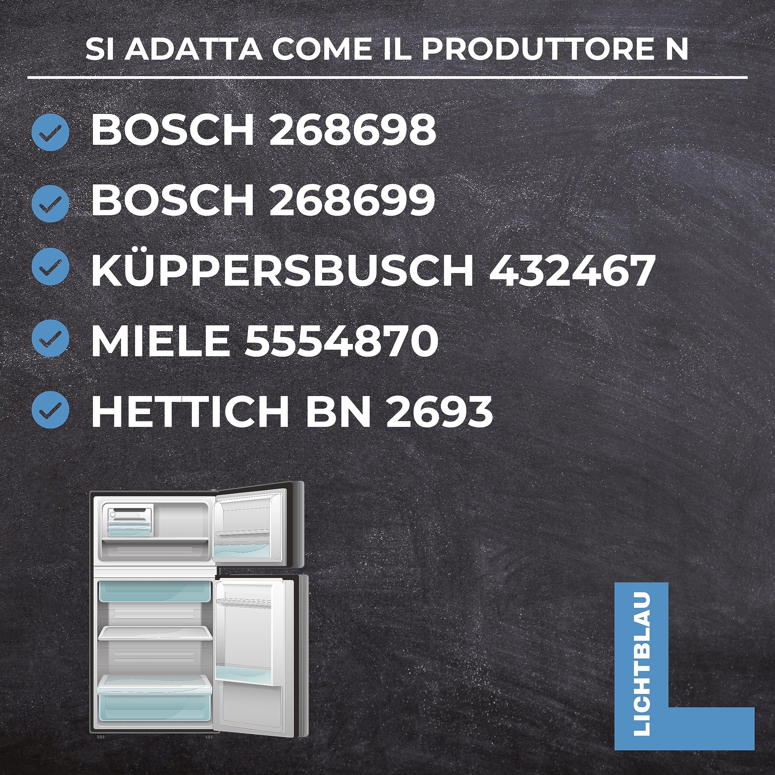 Lichtblau Set cerniere sportello frigo 3 pz. 268698, 00268698, 268699, 00268699 per Bosch, Siemens I Set cerniere sopra e sotto per sportello frigo